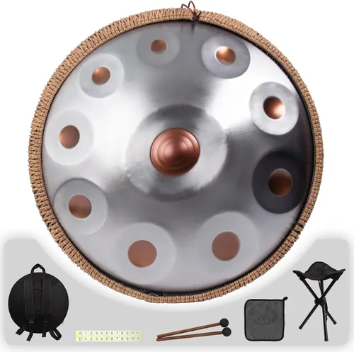 Handpan de 19 pulgadas D menor Kurd Handpans de 10 notas, tambor de mano de instrumento musical para principiantes y actuaciones, tambores de mano