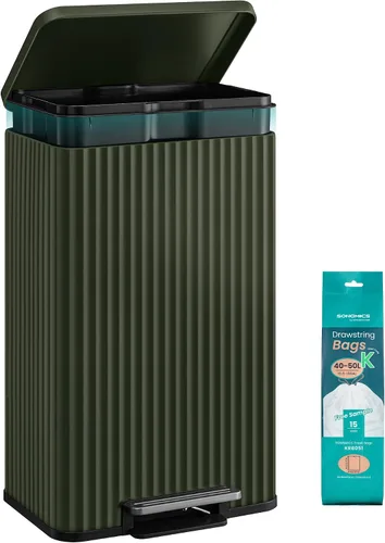 Miniatura 20 de SONGMICS Bote de basura de 13 galones (50 L) para cocina, con tapa, pedal y cubo interior extraíble, cierre suave, acero inoxidable, 15 bolsas