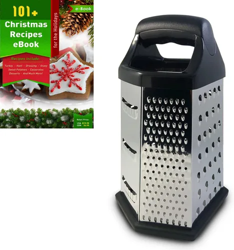 Ralladores de caja para cocina, 6 lados, cortador multiusos de queso y verduras, acero inoxidable con secretos de cocina