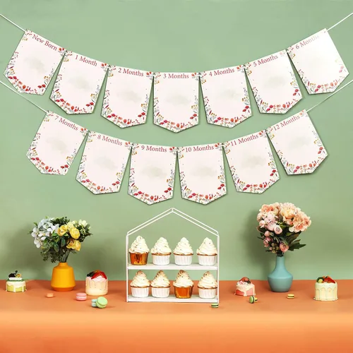 Miniatura 3 de Cartel de fotos de primer cumpleaños con tema de flores silvestres de recién nacido a 12 meses para niñas, registro de crecimiento mensual de hitos