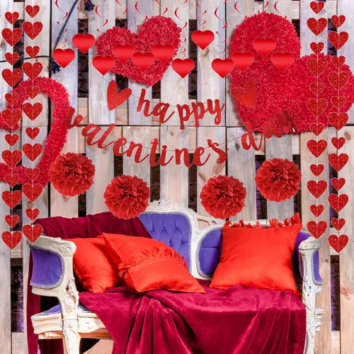 Miniatura 6 de Juego de 22 decoraciones para el día de San Valentín premontadas, espirales de corazón colgantes con texto en inglés «Happy Valentine», guirnaldas
