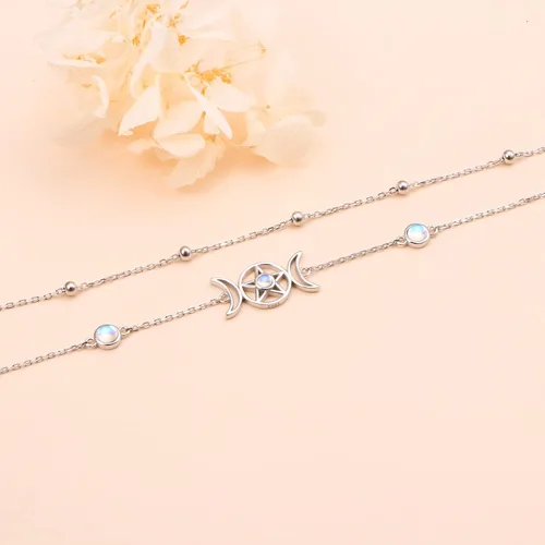 Miniatura 6 de Pulsera de plata esterlina S925 elegante cadena de pie con dije bohemio de playa de doble capa para mujeres, adolescentes y niñas, ajustable de 9 a