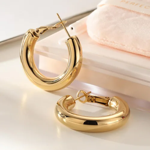 Miniatura 5 de Chunky Gold Hoop Earrings for Women Lightweight Drop Hoops Hypoallergenic Gold Plated Earrings Fashion Jewelry for Women Girls (Gold)