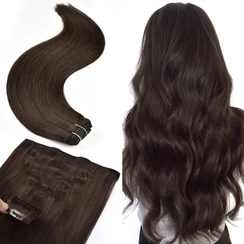 Miniatura 8 de Senmy Extensiones de cabello humano real con broches, doble trama, 4.23 onzas, 7 unidades, extensiones de cabello humano Remy grueso con clip