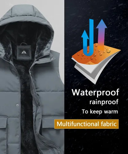 Miniatura 3 de MOERDENG Abrigos cálidos de invierno para hombre, chaleco de moda para exteriores, impermeable, con capucha, abrigos acolchados, chaleco