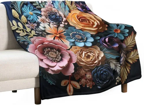 Manta floral azul, manta vintage de franela de flores acogedoras, cálidas y ligeras, para decoración del hogar para cama, sofá, silla, sala de estar