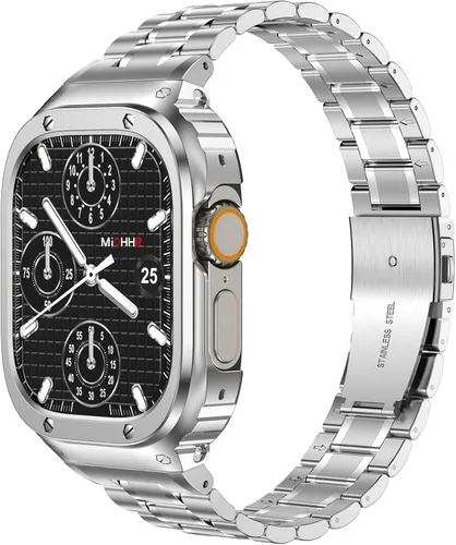 Miniatura 23 de MioHHR - Correa de acero inoxidable para reloj con estuche compatible con Apple Watch Series 6 5 4 SE3/2/1 (44 mm) Series 3/2/1 (42 mm), correa