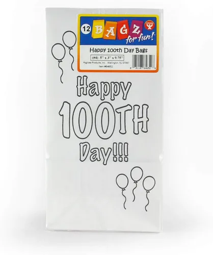 Miniatura 6 de Hygloss Productos Bolsas de papel Happy para celebrar el 100º día de actividades de arte y manualidades, aptas para alimentos, tamaño 4# -5 x 3 x