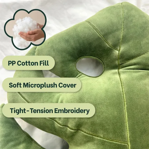 Miniatura 9 de Green Philosophy Co. Almohada de hojas de Monstera - Tierra Musgosa - Almohada de felpa grande y suave con forma de planta para sofá, cama o rincón