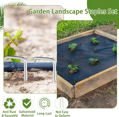 Miniatura 4 de 200 Paquetes de Estacas de Jardín Grapas de 6 pulgadas Clavijas de Tela para Paisajismo Césped 100 Piezas Grapas Galvanizadas en Forma de U Estacas