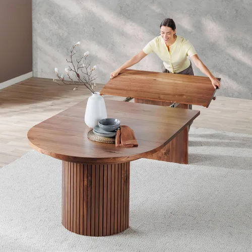 Miniatura 11 de Transformer Table - Mesa de comedor redonda extensible de madera maciza, mesa de comedor redonda extensible, muebles modernos que ahorran espacio