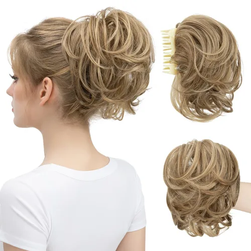 Miniatura 13 de Pinza de pelo con clip de garra, moño corto, pieza de cabello de moño desordenado, extensiones de cabello flexibles, ramificación de cabello Gris