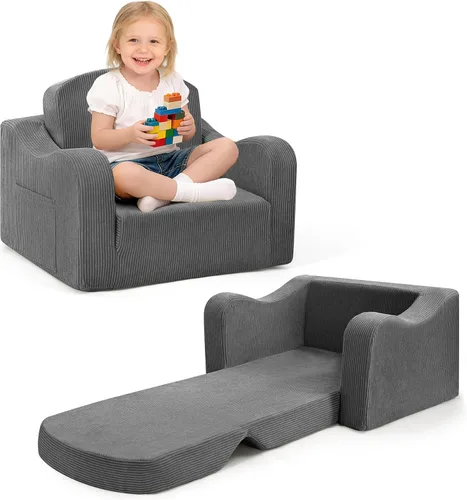 Miniatura 10 de Silla y sofá gruesos y cómodos para niños pequeños, sofá de felpa suave de 2 en 1 plegable para niños, sofá convertible a tumbona para niños