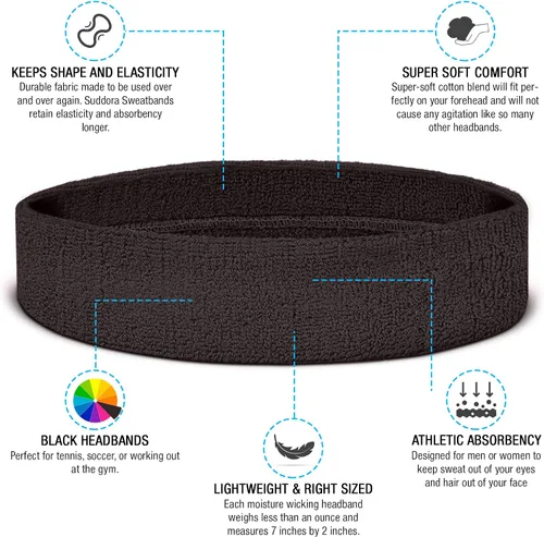 Miniatura 2 de Suddora Diadema de entrenamiento para hombres y mujeres, banda deportiva que absorbe la humedad, bandas de tela de rizo de algodón ligero