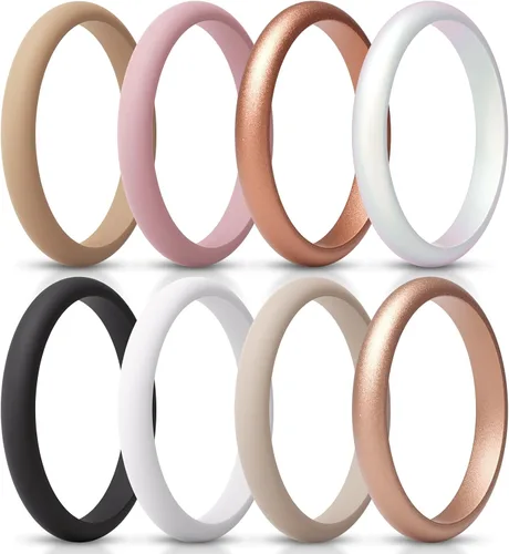 Miniatura 45 de ThunderFit - Realzadores de anillos de silicona delgados y apilables para mujer, alianzas de boda de silicona, 2.5 mm de ancho y 2 mm de grosor