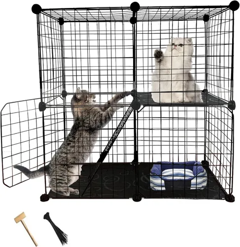 Jaula para gatos de 2 niveles para interiores, jaulas de metal extraíbles para gatitos, hurones desmontables, portátil, para animales pequeños, casa