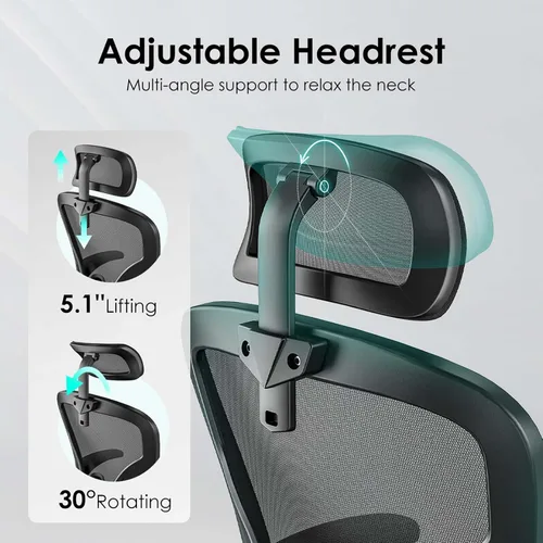 Miniatura 8 de Silla de oficina ergonómica con soporte lumbar, silla de escritorio de respaldo alto, silla ejecutiva giratoria para computadora, altura ajustable