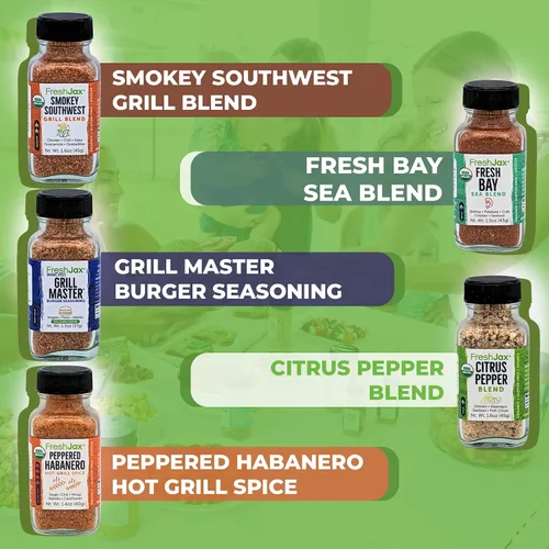Miniatura 6 de FreshJax Gourmet especias y sazonadores, caja de regalo (juego de 5) Gourmet five-pack BBQ rub spices for steak, chicken, and seafood, making it