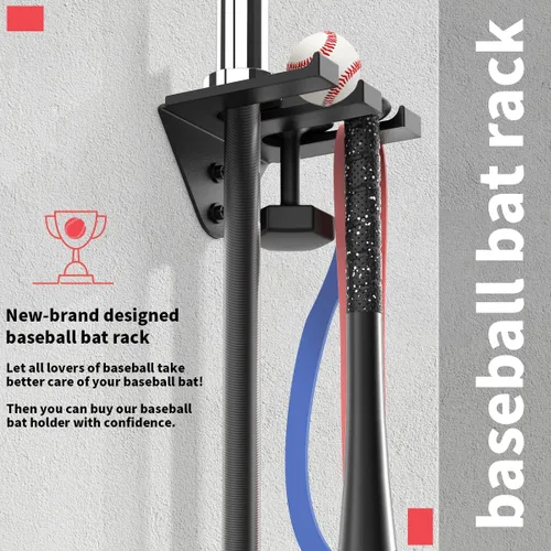 Miniatura 5 de veimia Soporte de pared para bates de béisbol, estante de almacenamiento para bates de béisbol, capacidad para 4 murciélagos en pared de madera