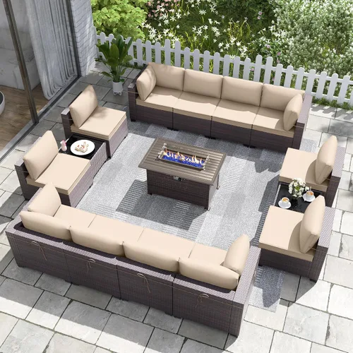 Miniatura 94 de Kurapika juego de muebles de patio 4 piezas de mimbre al aire libre, sillas de ratán, juego informal con mesa de café, juego de bistró con mecedora