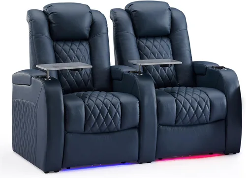 Miniatura 32 de Weilianda Asientos de Cine en Casa de Cuero de Grano Superior Silla Reclinable con Reposacabezas Eléctrico y Reclinación Asientos de Película Sofá