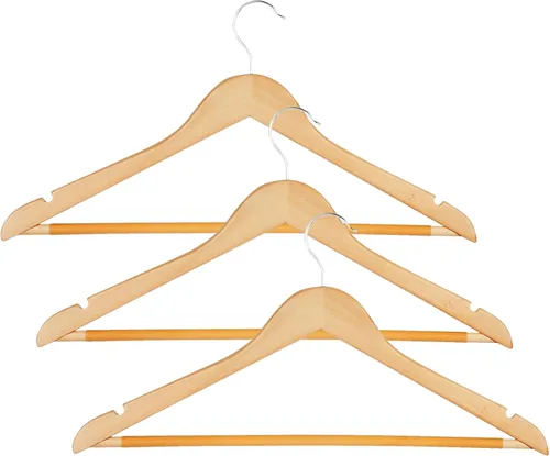 Miniatura 6 de Honey-Can-Do Perchas resistentes de madera de arce, barra ranurada antideslizante, perfectas para camisas y trajes, duraderas y elegantes, paquete