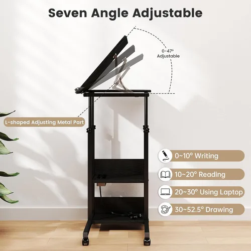 Miniatura 6 de Hadulcet Mesa C Ajustable con Estación de Carga, Escritorio Inclinable Mesa Auxiliar en Forma de C para Sofá, Soporte sobre Cama con Ruedas