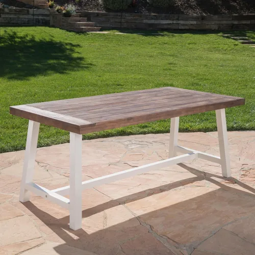 Miniatura 4 de Mesa de comedor de madera de chorro de arena marrón oscuro al aire libre con metal rústico blanco e