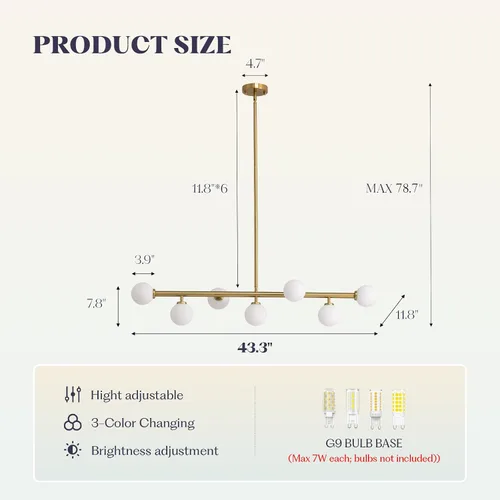 Miniatura 8 de Candelabro de mediados de siglo, lámpara colgante Sputnik de latón dorado con pantalla de lámpara de vidrio blanco, Candelabros lineales de globo
