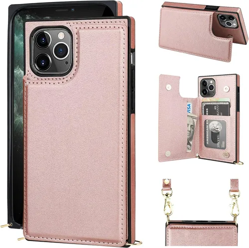 Miniatura 10 de Bocasal Funda tipo cartera cruzada para iPhone 11 Pro Max, soporte para tarjetas de crédito, de piel sintética, a prueba de golpes, desmontable