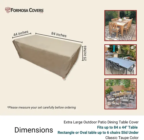Miniatura 2 de Formosa Covers Funda prémium para mesa de comedor de patio al aire libre y hasta 6 sillas de comedor que se deslizan principalmente debajo