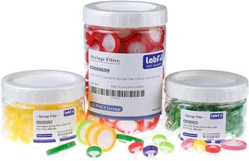 Miniatura 5 de filtros de jeringa, filtración hidrófila, 0,22 um micrón, tamaño de poro, 0.984 in, diámetro de membrana, disco de membrana PES de laboratorio,