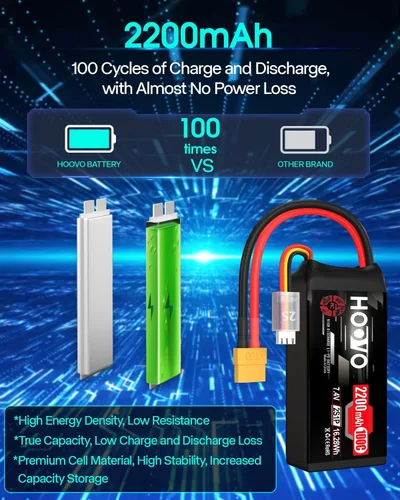 Miniatura 4 de HOOVO 2S Shorty Lipo Battery 2200mAh 100C 7.4V RC Lipo Batería con conector XT60 para FPV Racing Drone RC Avión Helicóptero Quadcopter Car-2 Pack
