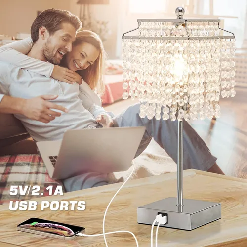 Miniatura 2 de Luvkczc Lámpara de Mesa de Cristal con Control Táctil Juego de 2, Lámpara de Mesa de Noche USB con Puertos USB C+A, Lámpara Regulable con Pantalla