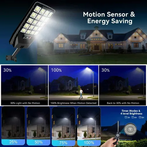 Miniatura 7 de JWT Paquete de 2 Luces de Calle Solares Impermeables para Exteriores - Luz de Inundación Alimentada por Energía Solar con Sensor de Movimiento