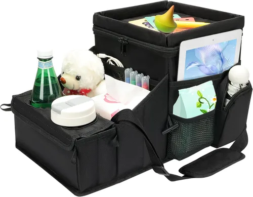 COOLBEBE Organizador de asiento de automóvil, organizador de asiento trasero de automóvil con portavasos para viajes de niños y adultos, organizador