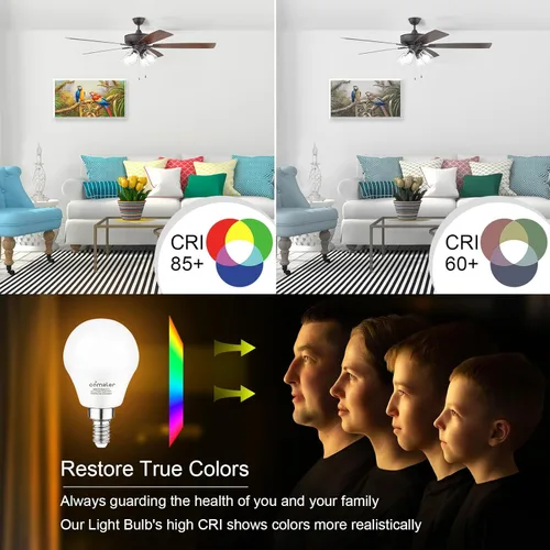 Miniatura 6 de comzler Bombillas LED para ventilador de techo, bombilla LED A15, equivalente a 60 W, bombillas de base de candelabro E12, luz diurna 5000 K, 600