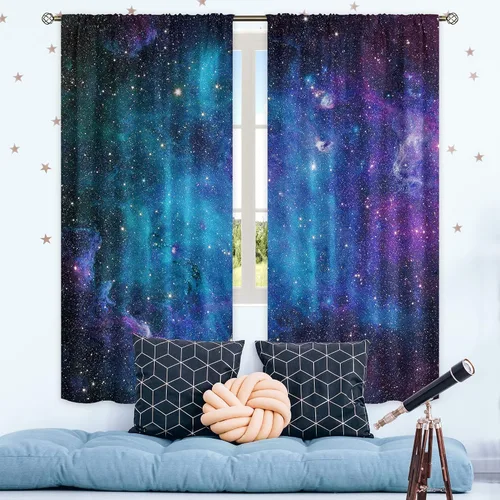 Miniatura 10 de Cortinas de cocina con diseño de galaxia para cocina, con bolsillo para barra, 27.5 pulgadas de ancho x 39 pulgadas de largo, decoración