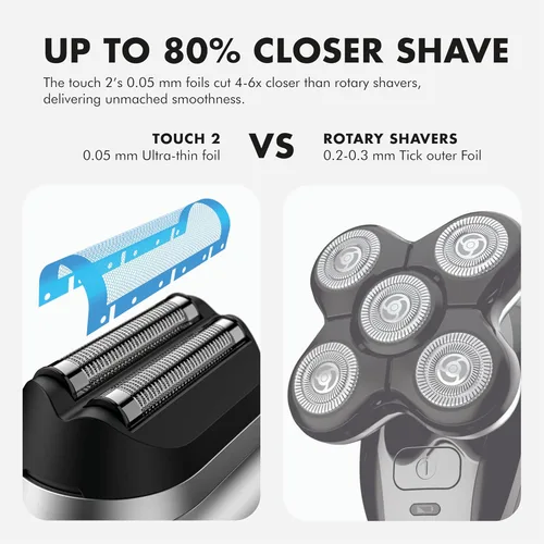 Miniatura 2 de Aberlite Touch 2 - Afeitadora de cabeza de aluminio para hombres calvos, afeitadora de acabado para cabeza y cara calva, láminas ultrafinas de 0.002