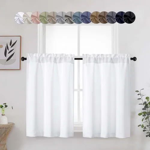 Miniatura 47 de Aqua Cafe - Juego de 2 paneles de cortinas opacas de 24 pulgadas de largo, con aislamiento térmico suave y sólido, para ventanas de baño, sótano