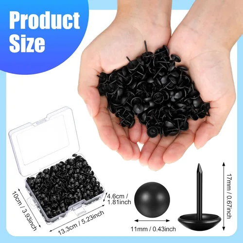 Miniatura 3 de Outus 1000 piezas de tachuelas de tapicería negras de 7/16 pulgadas tachuelas decorativas para muebles clavos de tapicería con caja