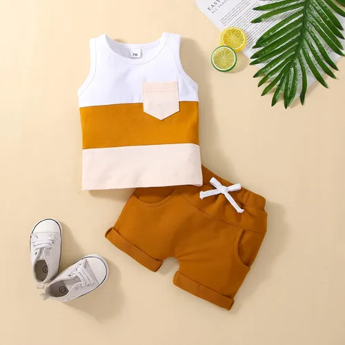 Miniatura 37 de Conjunto de ropa casual de manga corta con botones y pantalones cortos de lino para bebés y niños pequeños