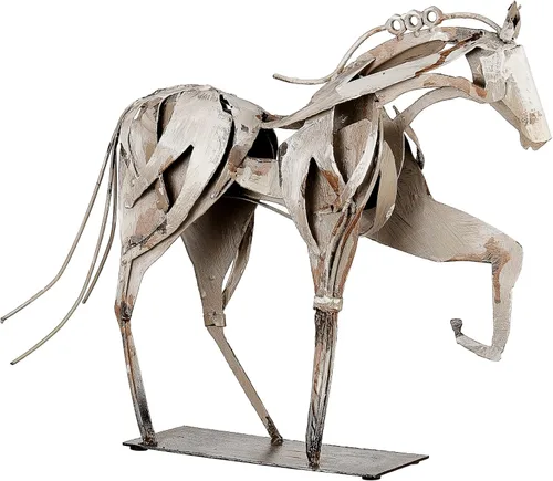 SunBlogs Art Decoración de estatua de caballo de metal hecha a mano, escultura hecha a mano y pintada a mano, figura rústica única para el hogar,
