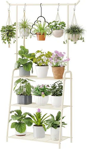 Miniatura 7 de Soporte de metal para plantas para interiores y exteriores, estante esquinero de 3 niveles de alto, escalera de flores colgante para sala de estar