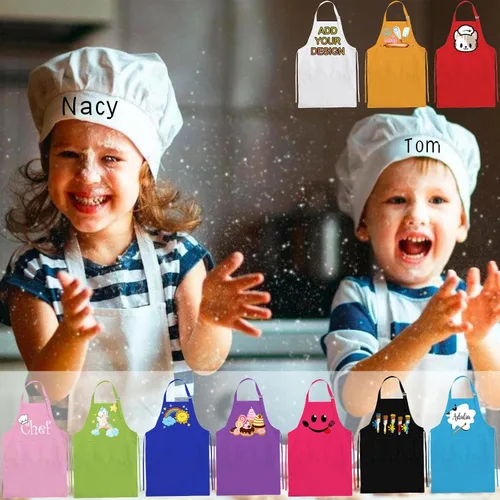 Miniatura 5 de Delantal personalizado para niños y sombrero de chef, delantal personalizado para niños con nombre, delantal de pintura personalizado, para cocinar