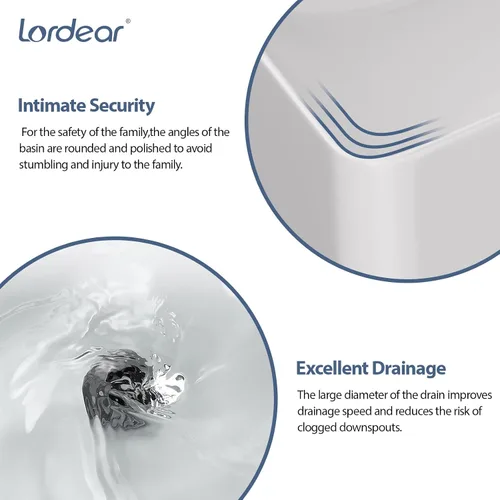 Miniatura 5 de Lordear Fregadero pequeño montado en la pared, fregadero de baño de esquina flotante para colgar en la pared, lavabo de cerámica blanca brillante
