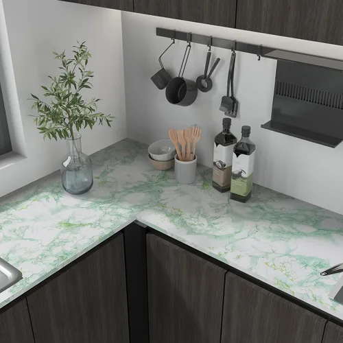 Miniatura 7 de CHIHUT Papel de contacto de mármol verde brillante extra ancho de 30 x 118 pulgadas, papel tapiz autoadhesivo para encimeras de baño, cocina, papel