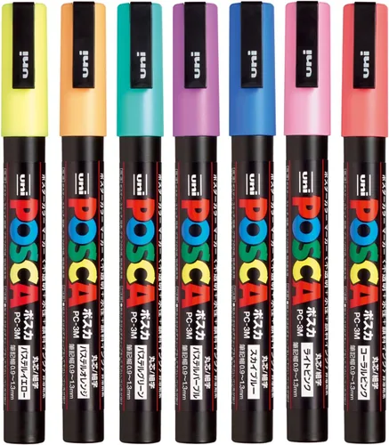 Uni Posca marcador con pintura, de punta fina. Set de 7 colores naturales PC-3M 7C.