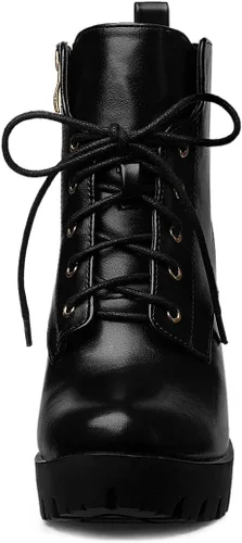 Miniatura 2 de Allegra K Botas de plataforma con cordones y tacón grueso con punta redonda para mujer
