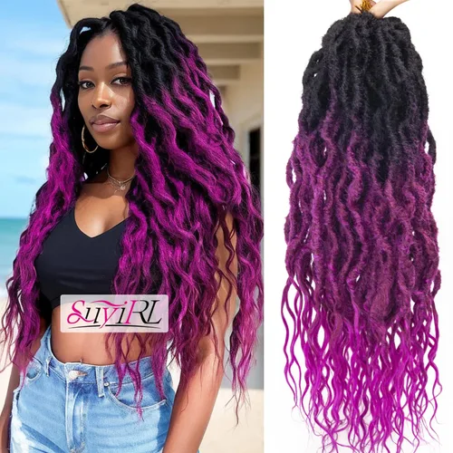 Miniatura 9 de Rastas sintéticas de ganchillo trenzadas, trenzas bohemias de 24 pulgadas, rastas sintéticas ombré, cabello trenzado afro rastas 1B